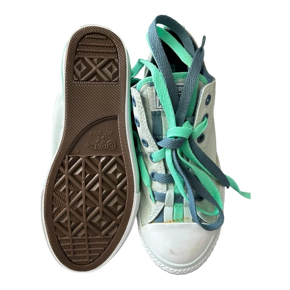 Converse All Star Low Top Kids‎ Gray & Teal Sneakers Sz 4.5